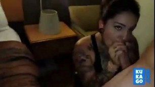 Tattooed Latina Deepthroats and takes Facial