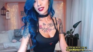 Cute Latina With Blue Hair And Many Tats On Cam