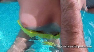 Big ass Latina fingered in outdoor pool