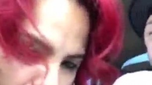 red head Latina swallows cum